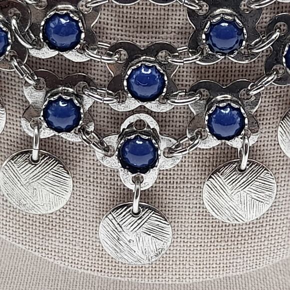 Chico's Blue Cabochon Bib Necklace, New With Tags, Silver Tone, 24" - Picture 4 of 12